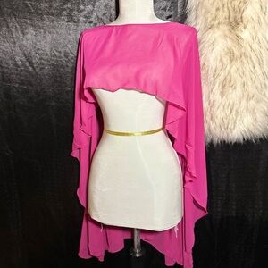 Hot Pink Cape Sleeve Ruffle Top – Statement Festival Glam
